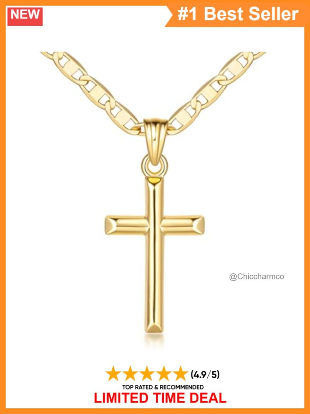 14K Gold Cross Necklace for Women Polished Pendant Minimalist